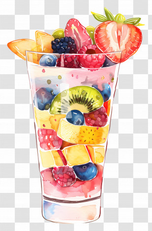 Fruit Parfait - Fruit Salad In Watercolor Glass Transparent PNG
