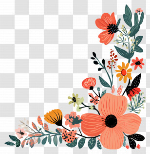 Flower Corner - Pink And Orange Wildflower Corner Transparent PNG