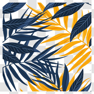 Palm Branches - Blue And Yellow Leaves Pattern Transparent PNG