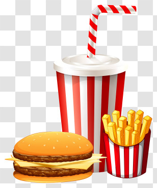 Hamburger - Classic Fast Food Meal With Burger, Fries, And Drink Transparent PNG