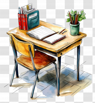 Teacher - School Desk With Books And Chair Transparent PNG