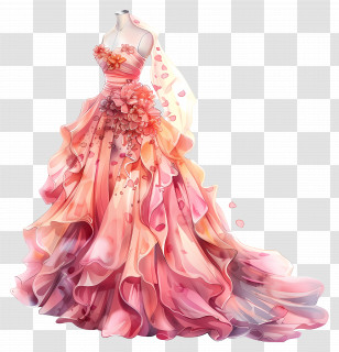 Pink Wedding Dress - Pink Elegant Dress With Floral Details Transparent PNG