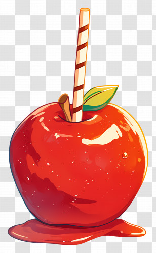 Candy Apple - Glazed Red Candy Apple With Striped Straw Transparent PNG