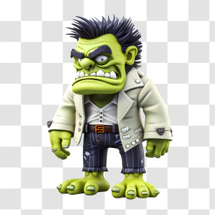 Frankenstein - Grumpy Green Cartoon Character With Funky Style Transparent PNG