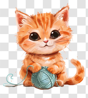 Ginger Cat - Cute Orange Kitten Playing With A Yarn Ball Transparent PNG