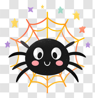 Kawaii Spider Web - Cute Cartoon Spider With Web Illustration Transparent PNG