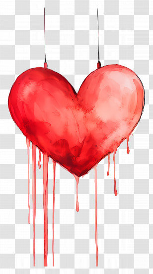 Hanging Love - Watercolor Dripping Heart Transparent PNG