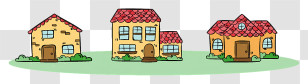 House - Cartoon Yellow Houses With Red Roofs Transparent PNG