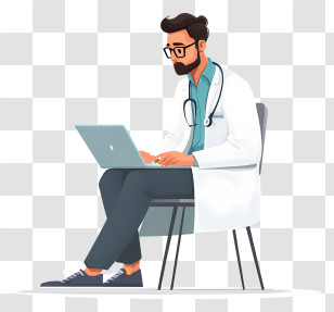 Doctor Working On Laptop - Cartoon Doctor With Laptop Transparent PNG