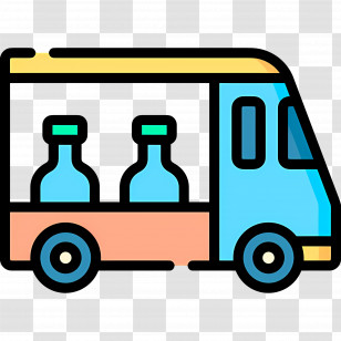 Milk Truck - Colorful Food Truck With Bottles Transparent PNG