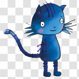 Cartoon Character - Whimsical Blue Cartoon Cat Illustration Transparent PNG