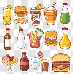 Food Drinks - Cartoon Style Food And Drinks Variety Transparent PNG