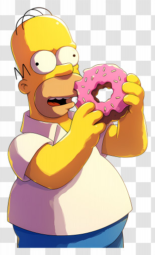 Homer Simpson - Cartoon Character Enjoying Donut Transparent PNG