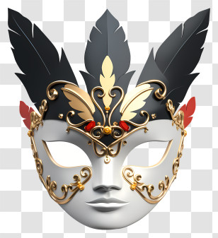 Realistic Style Masquerade Mask - Luxury Ornate Masquerade Mask With Gold Feathers Transparent PNG