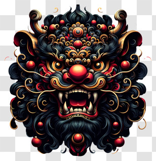 Foo Dog - Intricate Lion Mask Illustration Transparent PNG