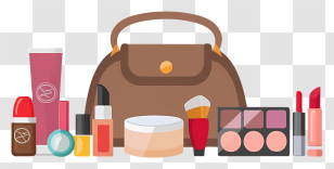 Makeup Bag - Makeup Products With Brown Handbag Transparent PNG