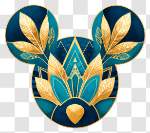 Mickey Mouse Head - Ornate Teal-Gold Mouse Head Transparent PNG