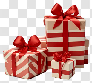 Gift Box - Red And Striped Gift Boxes With Bow Decorations Transparent PNG