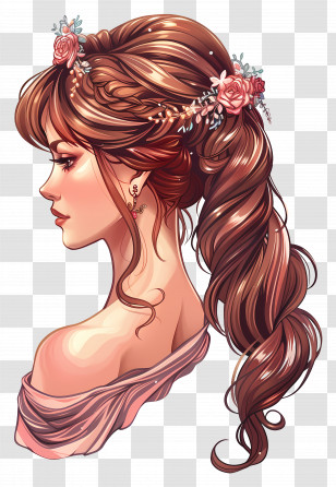 Princess Hairstyle - Elegant Woman With Floral Hair Accessories Transparent PNG