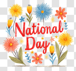 Happy National Day - National Day Floral Illustration Transparent PNG
