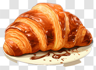 Watercolor French Croissant - Delicious Chocolate Croissant On Plate Transparent PNG