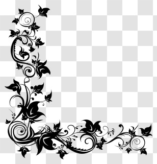 Corner - Black Floral Corner Design For Decoration Transparent PNG