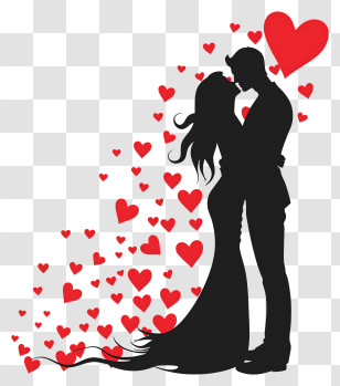 Lovers Day - Silhouette Couple With Hearts Transparent PNG