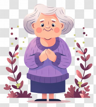 Old Woman - Cartoon Grandmother Smiling With Hands Folded Transparent PNG