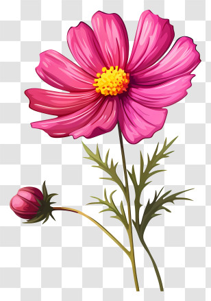 Cartoon Cosmos Flower - Pink Blooming Cosmos Flower Transparent PNG