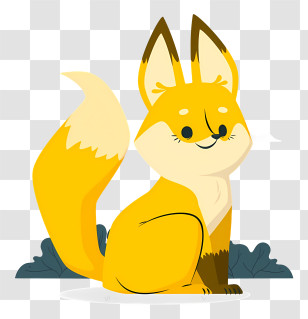 Cartoon Fox - Yellow Cartoon Fox Sitting Transparent PNG