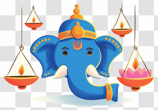 Ganesha Chaturthi - Decorative Ganesha Illustration With Candles Transparent PNG