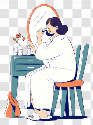 Woman Brushing Hair - Woman Grooming At Vanity Transparent PNG