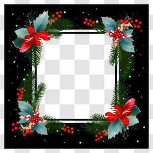 Black Background - Festive Christmas Floral Frame Transparent PNG