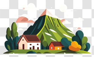 Rural Scenery - Scenic Mountain Landscape With Houses Transparent PNG