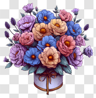 Pastel Flower Arranging - Colorful Flower Bouquet In A Vase Transparent PNG
