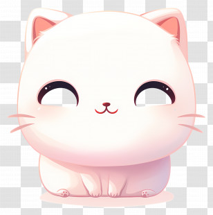 White Shy Cat - Cute White Cartoon Cat With Adorable Features Transparent PNG