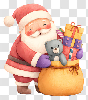 Santa Claus - Cute Watercolor Santa With Gifts Transparent PNG
