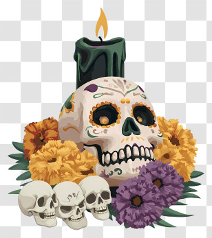 Day Of The Dead Candles - Decorative Sugar Skull Altar Illustration Transparent PNG