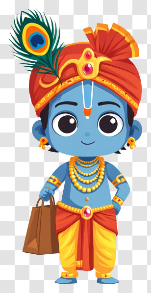 Krishna - Blue Cartoon Character With Peacock Feather Transparent PNG