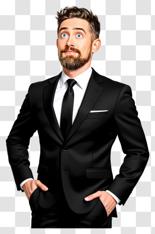 Businessman Looking Up - Bearded Man In Black Suit Transparent PNG