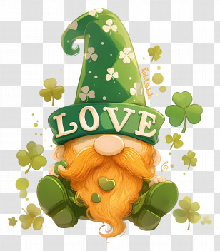 Saint Patricks Day - Gnome With Clovers And Love Hat Transparent PNG