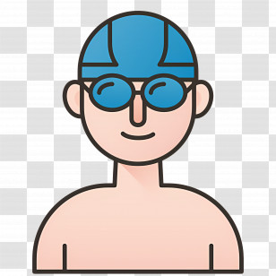 Swimmer - Cartoon Swimmer With Blue Swim Cap And Goggles Transparent PNG