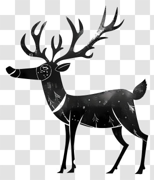 Reindeer - Black Silhouette Of A Deer With Antlers Transparent PNG