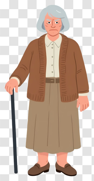 Old Woman With Stick - Elderly Woman With Cane Illustration Transparent PNG