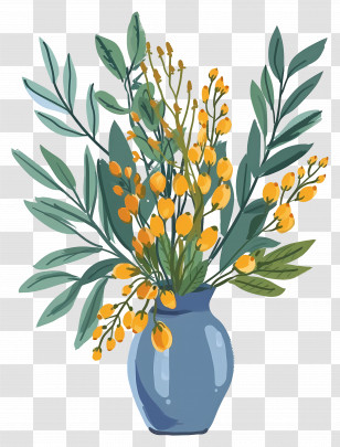 Flower With Vase - Blue Vase With Yellow Flowers Transparent PNG