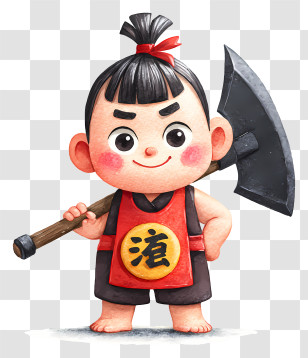 Chubby Child Warrior - Smiling Warrior Kid With Axe Transparent PNG