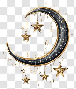 Hand Drawn Moon And Star - Decorative Crescent Moon With Hanging Stars Transparent PNG
