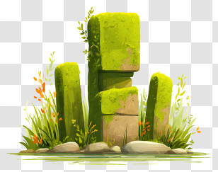 Mossy Stone - Green Stone Pillars In Nature Transparent PNG