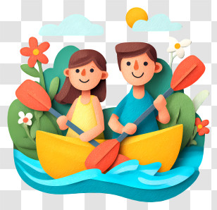 Couple Kayaking - Couple Paddling In A Canoe Transparent PNG