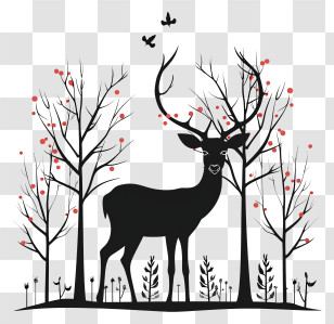 Deer Silhouette - Silhouette Deer Among Trees Illustration Transparent PNG